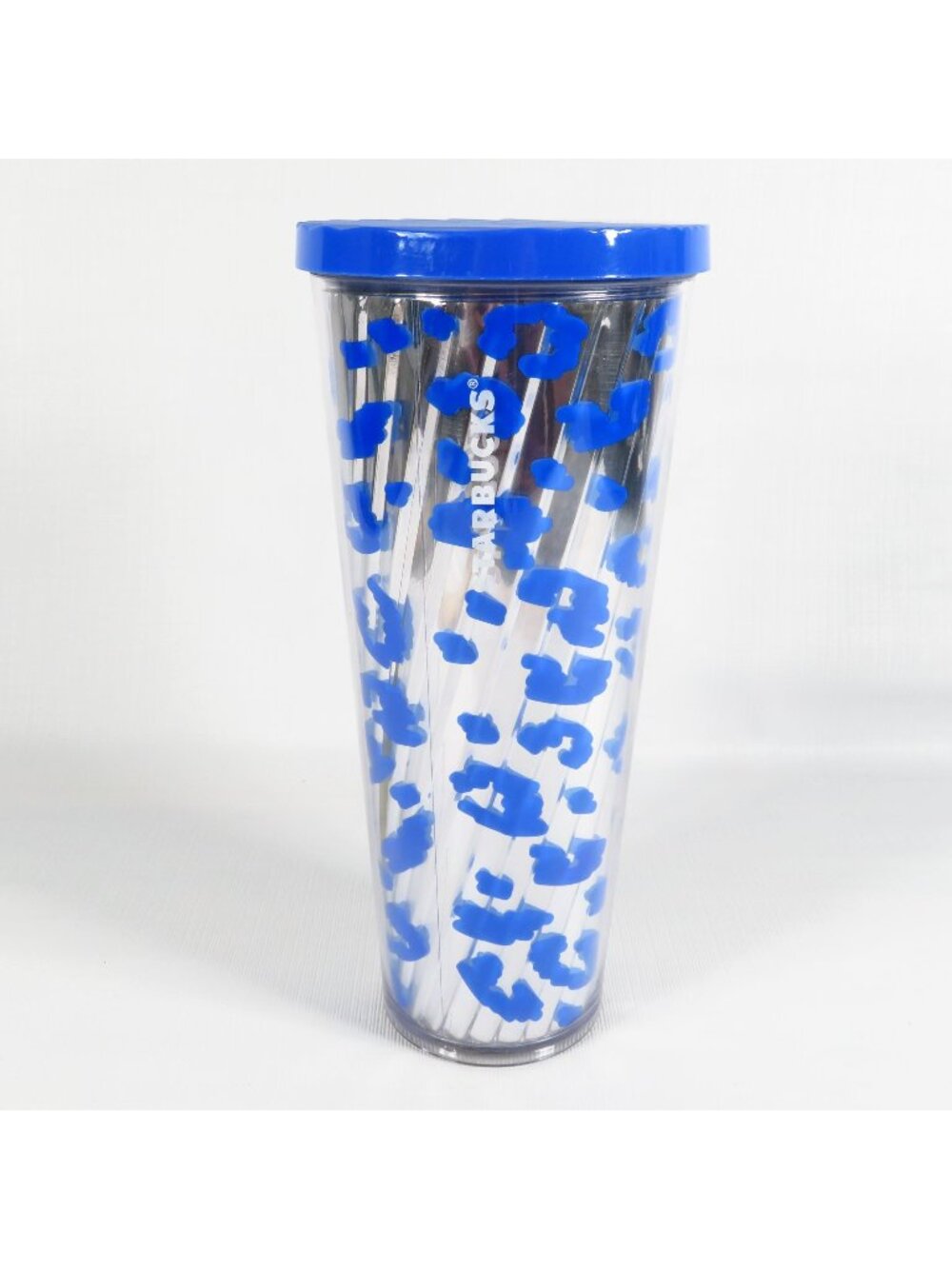 Starbucks 2018 Venti Cold Cup 24 oz Blue Silver Metallic Leopard **No Straw